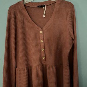 Long Sleeve Button Peplum